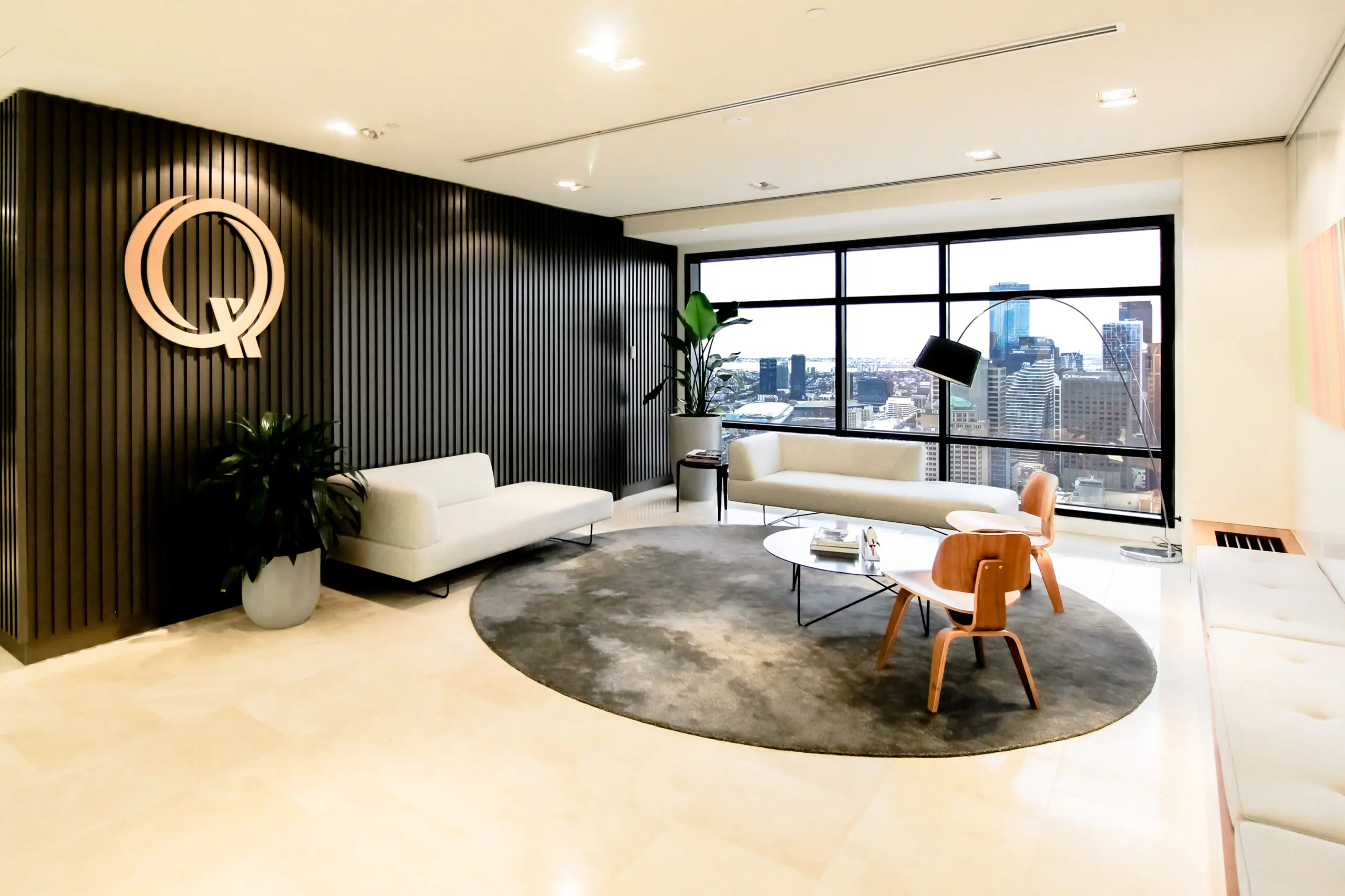 Sophisticated and modern office fitout in Melbourne, featuring sleek furniture and contemporary design elements.